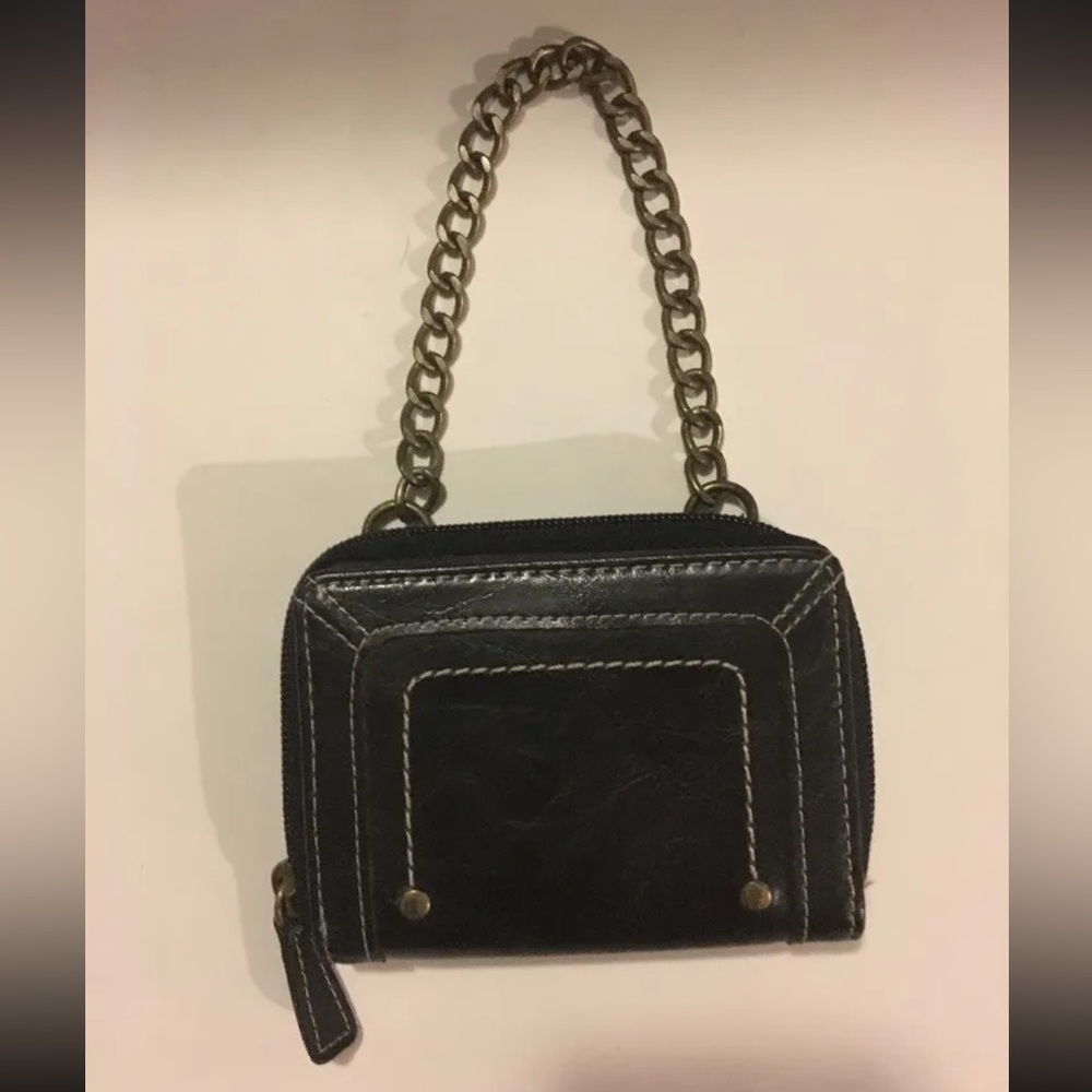 Black Leather Ultra Mini Bar Dance Hall Wallet Handbag Purse NWOT